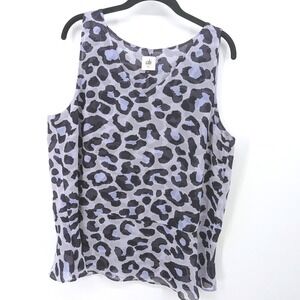 Cabi Tank Top Women XL Blue‎ Leopard Print Chiffon V-Neck Sleeveless Sheer 5536